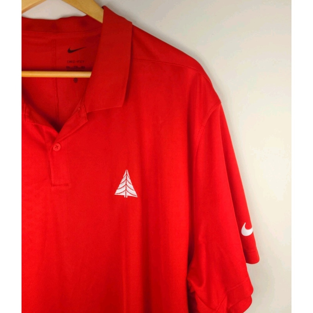 Nike Dri-FIT Red Golf Polo Shirt XXL Tree Logo Lightweight Athletic